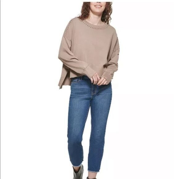 DKNY Studded Cozy Sweater in Mushroom - Medium - Picture 2 of 4